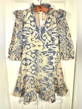 EGOISTE Guipure Lace Embroidered Mini Dress NWT Blue Beige Size M